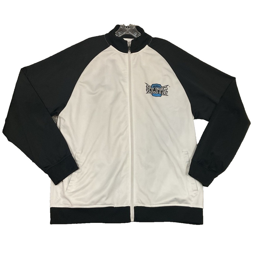 MMA Elite Jacket Mens White Black Track Full Zip Athletic Graphic Dragon Sz L